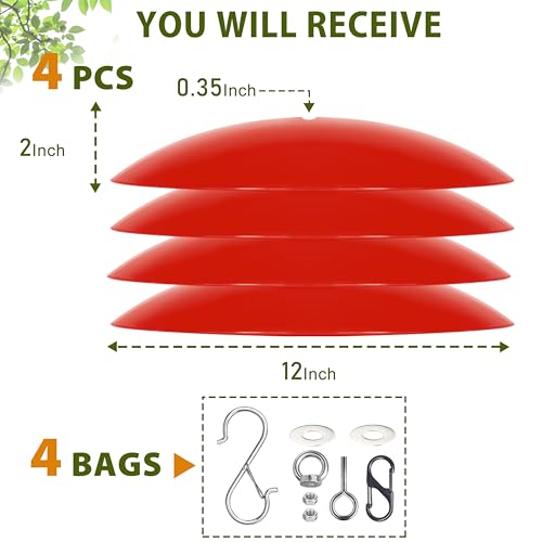 12" Bird Feeder Rain Guard, Hummingbird Feeder Shade Dome Cover, Hanging Squirrel Baffle for Bird Feeder Pole (Red), 4 Pack by andergi - Used condition - Image 3