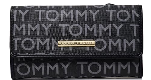 Tommy Hilfiger Women's TH Logo Print Checkbook Wallet Clutch Bag - Black/Gray