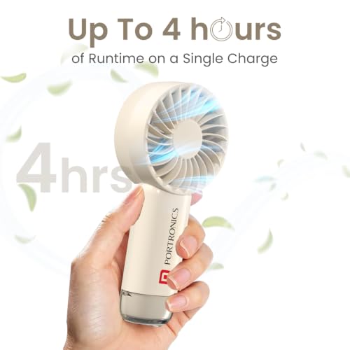 Image of Portronics Toofan Mini 2 Rechargeable Personal Hand Fan with 4000mAh Battery, Up to 6000 RPM High-Speed Airflow, 5 Speed Levels, BLDC Motor, Type-C Charging, For Travel, Office, Makeup & Outdoor