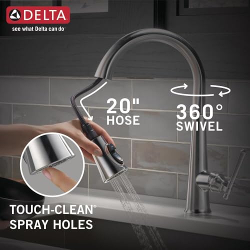 Image of Delta Faucet Emmeline Pull Down Kitchen Faucet Chrome, Chrome Kitchen Faucets with Pull Down Sprayer, Kitchen Sink Faucet, Faucet for Kitchen Sink with Magnetic Docking, Lumicoat Chrome 9182-PR-DST