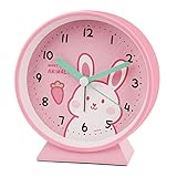SOCICO Despertador infantil para niñas y niños, sin tictac, silencioso despertador infantil (conejo-rosa)