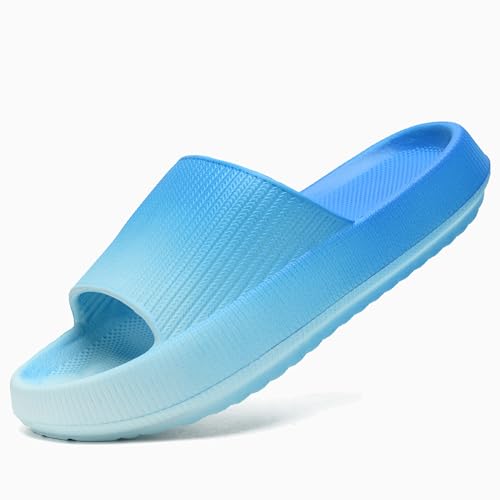 rosyclo Cloud Slides for Woman and Man, Pillow House Slippers Super Soft Comfy Non-Slip Massage Bathroom Shower Shoes Cloud Cushion Slide Sandals for Indoor Outdoor,Ocean