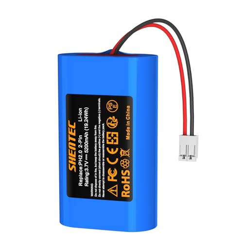 Shentec 3.7V 5200mAh ICR18650 Rechargeable Battery Pack with PH2.0 2P Plug for Electronics, Toys,...