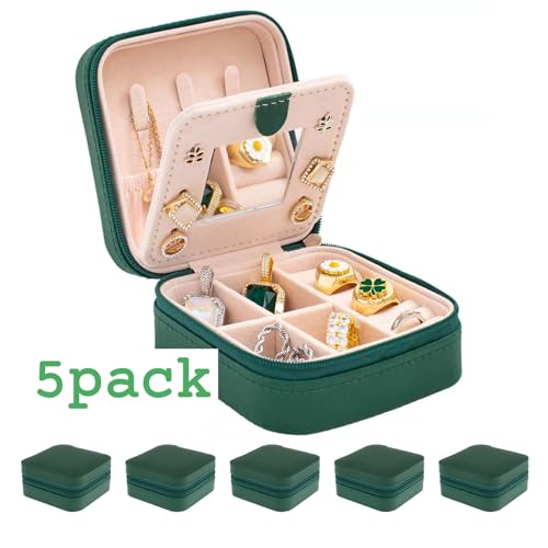 Image of KElofoN Travel Jewelry Case with Mirror - Small Organizer Box for Girls & Women (Green-5)