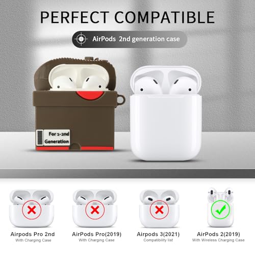 Image of [2Pack] Gedicht for Apple Airpods 2nd Generation Case Cover, Cute Cartoon Shoe Box Soft Silicone Protective Cases for AirPods 1&2 Case with Keychain for Women Men, Red+Brown