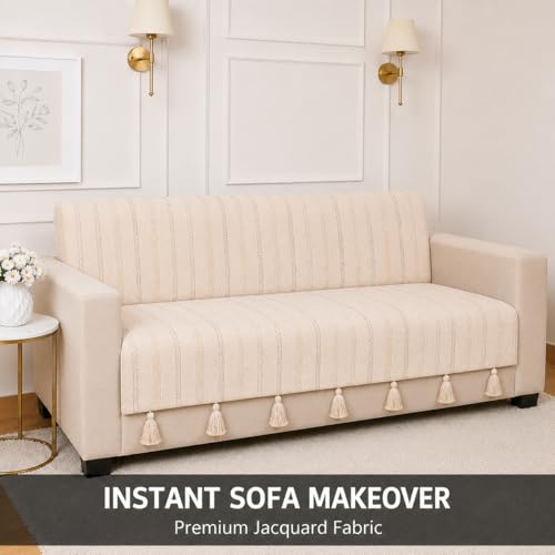 Image of STITCHNEST 'Nomad Weave Collection' 2 Seater Sofa Cover - Full Coverage| Elegant Jacquard Fabric, Decorative Tassels, Washable & Durable for Modern Living58