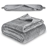 Yaning 2 in 1 Travel Blanket, Soft Warm Blanket with Cozy Neck Pillow Case, Portable Blanket Set for Airplane, Camping, Car (Grey)