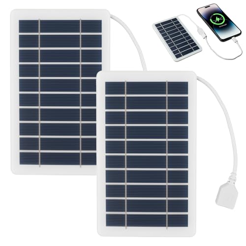 Panel Solar Portátil de 2W 5V con Conector USB, Cargador Solar Impermeable y Duradero para Teléfono Móvil, Power Bank, para Viajes y Actividades al Aire Libre, Marco de Placa Epoxi Robusto (2 pieza)