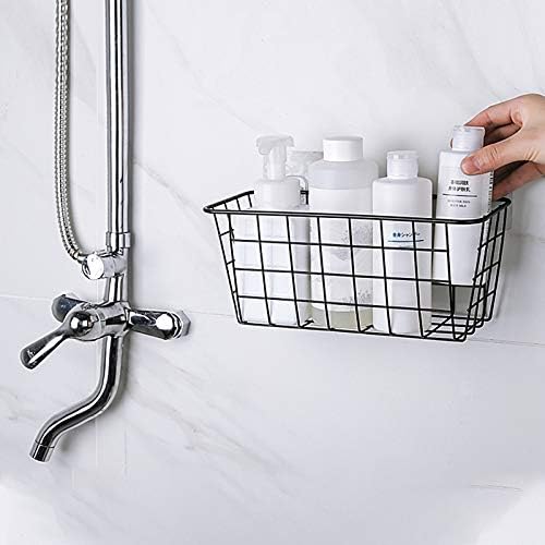Jinlaili Storage Baskets Metal, Shower Organizer Storage Self Adhesive, Bathroom Shelf No Drilling, Shower Caddy Basket Bins with Sticker, Wire Freezer Basket for Kitchen Bathroom Bedroom, Black