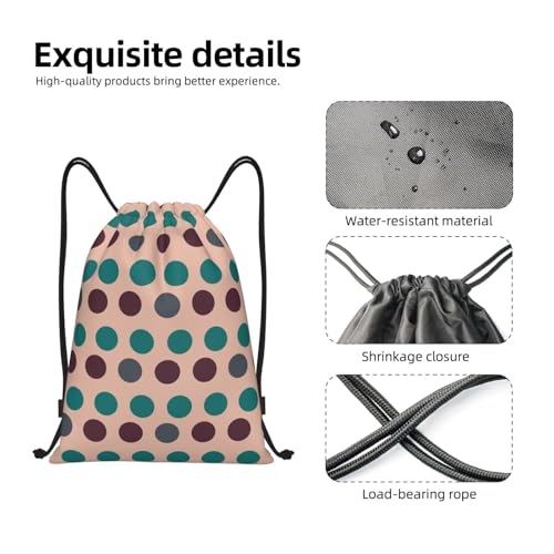 Drawstring Backpack - Boho Polka Do D Print Sports Gym Sackpack String Bag For Women Men, Lightweight Draw String Back Bag For Workout Travel3