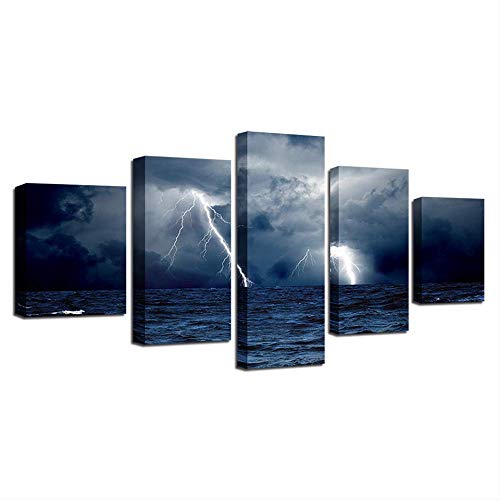 Tableau de salon mer éclair en toile canvas premium triptyque étendu