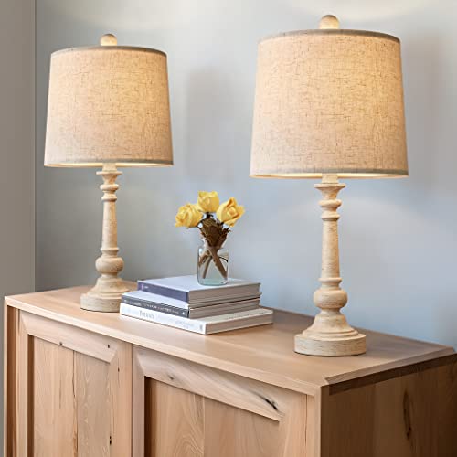 Pokat 21" Retro Style Farmhouse Table Lamp Sets Of 2 For Living Room Bedroom Rustic Bedside Nightstand Lamp Linen Washed #TOP1