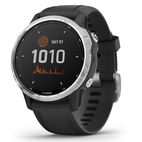 Garmin fēnix 6S Solar - Reloj multideporte avanzado con GPS y carga solar, Plateado con correa negra, 42 mm