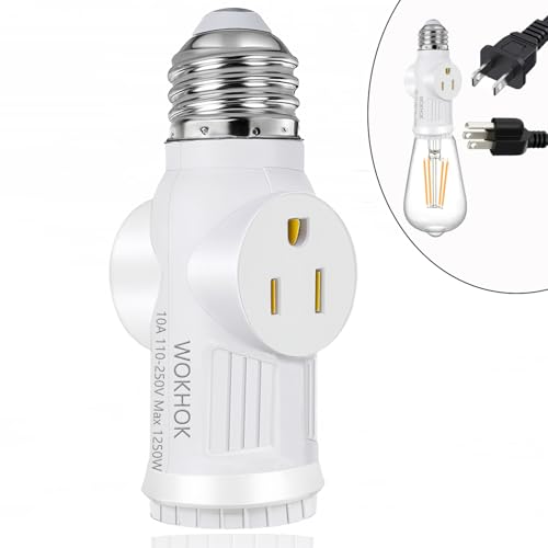 1 Pack, Light Socket to Plug Adapter,Light Bulb Outlet Adapter,Convert E26 Light Socket to 2/3-Prong Outlet Adapter and Light Bulb Socket,White