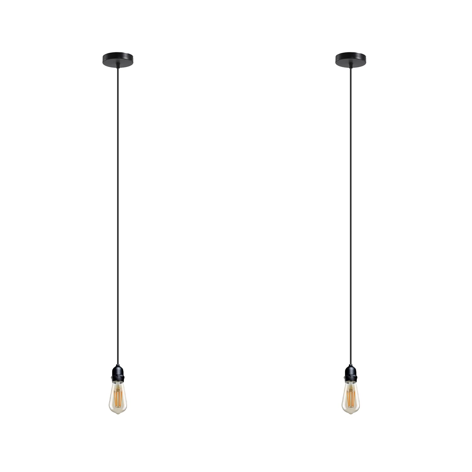 LEDSone 2 Pack Industrial Vintage Pendant Light Black E27 Metal Lamp Holder with Adjustable Cable Ceiling Light Fitting for Kitchen, Living Room, Corridor