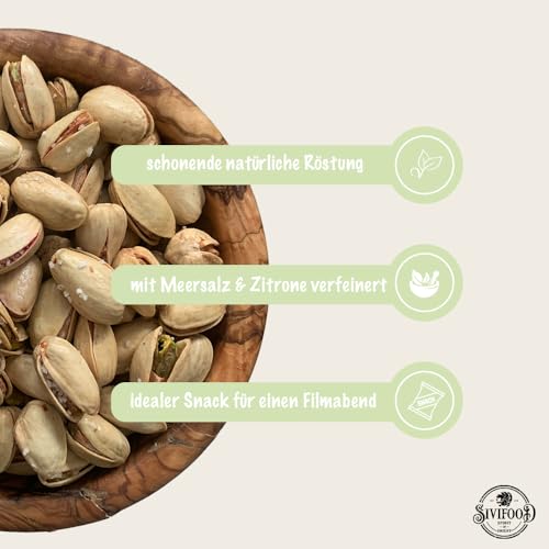 SIVIFOOD Pistazien geröstet & gesalzen mit Zitrone & Meersalz verfeinert 500g - lecker knackig geröstete Pistazien mit fruchtigem Zitronenaroma & hochwertigem Kristallsalz roasted salted pistachios