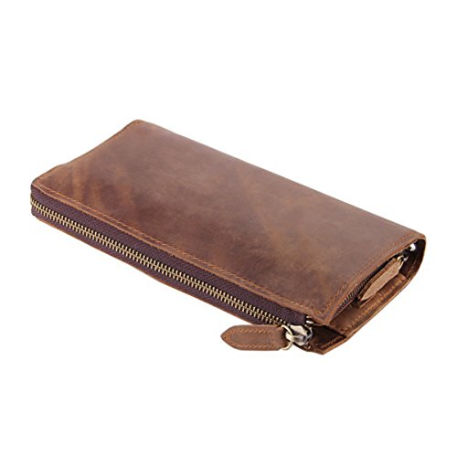 Fenarzo Unisex Leather Long Bifold Wallet Clutch Purse Handbag (P1 Brown)
