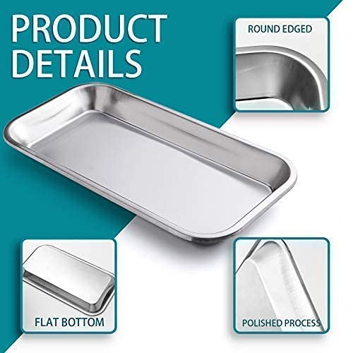 COYMOS 3 Pack Surgical Tray, Stainless Steel Tray for Lab Instrument Supplies, Tattoo Tool (Silver)