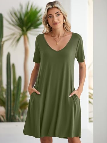 Image of BELAROI Women Casual Summer Dresses Loose Tshirt Beach Sundress V Neck Plus Size Swing Tunic Pockets