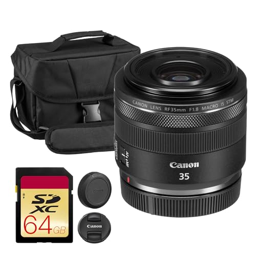 Canon RF 35mm f/1.8 Macro is STM Lens Compact Wide-Angle Prime with f/1.8 Aperture Image Stabilization & 1:2 Macro Focus (2973C002) + Shoulder Bag + 64GB Memory Card