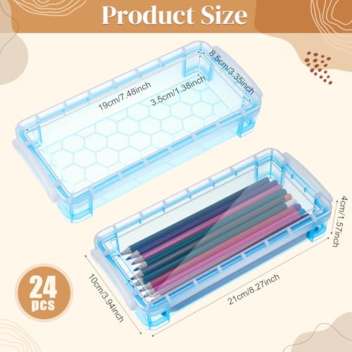 Image of Gueevin 24 Pcs Large Capacity Plastic Pencil Box Clear Plastic Pencil Case Crayon Box with Snap Tight Lid Watercolor Pen Storage Brush Organizer Drawing Tools Container (Macaron)