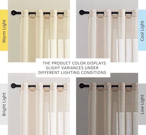NICETOWN 90 inch Beige Curtains Linen Sheer Faux Flax Window Drapes, Grommet Decorative Keep Privacy Semi Sheer with Light Filtering for Living Room/Bedroom, W52 x L90, 2 Panels