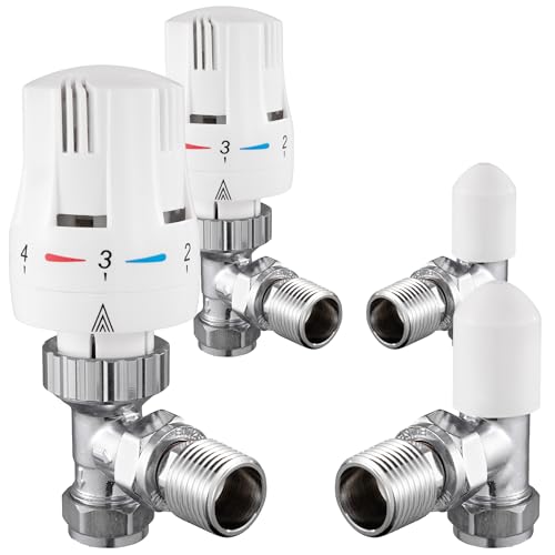 VANCOCO 2 Pack Angled TRV Radiator Valve 1/2×15mm with Lockshield