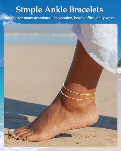 Image of FUNEIA Gold Silver Ankle Bracelets for Women Waterproof 14K Gold Plated Anklets for Women Non Tarnish Dainty Layered Beaded Heart Anklet Set Summer Beach Foot Chain Jewelry Gifts Trendy Stuff