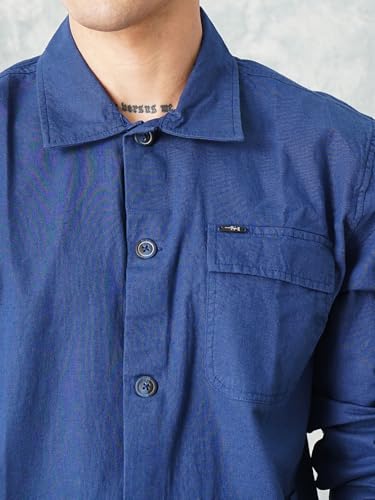Image of The Indian Garage Co Men Slim Fit Solid Full Sleeves Cutaway Collar Street Wear Over Shirt