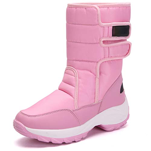 WODE Botas de Nieve para Mujer, Medias cálidas, Moda Casual, Antideslizante, Tela Oxford, Forro de algodón, Velcro, Zapatos de Invierno para Caminar Adolescentes, niñas, Raquetas de Nieve,Pink-40