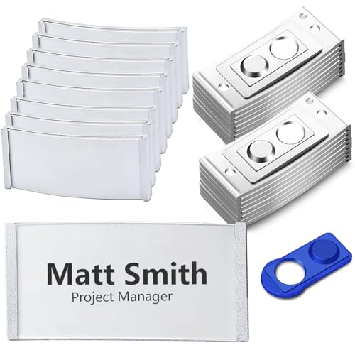 15 Stück Namensschilder FüR Kleidung Magnete Namensschilder mit Starkem Magnet Namensschild Magnetisch Transparent Silber Karteneinsatz Montiert Wiederverwendbar Und Stilvolle Namensschild