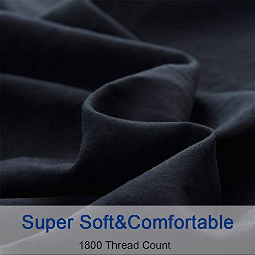 Image of SONORO KATE Bed Sheet Set Super Soft Microfiber 1800 Thread Count Luxury Egyptian Sheets 18-Inch Deep Pocket,Wrinkle and Hypoallergenic-6 Piece (Black, California King-6 Piece)