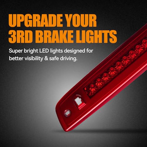 Image of Third 3rd Brake Light LED for 2003-2016 Ford Expedition, High Mount Rear Brake Lights Assembly for 03-16 Lincoln Navigator, Waterproof Center Cab Lamp Stop Light (RED)