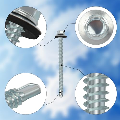 50 Stück Selbstschneidende Schrauben 6,3 X 100 mm Trapezblechschrauben Blechschrauben Schrauben mit Dichtung Bohrschrauben Dachschrauben mit Dichtscheibe Spenglerschrauben Selbstschneidend (Silber)
