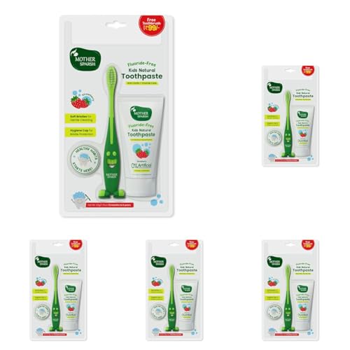 Image of Mother Sparsh Natural Toothpaste for Kids-50g, Strawberry (With Free Toothbrush) | Strengthens Gums, Whitens Teeth | Preservative & Fluoride Free Baby Toothpaste | Anti Cavity + Enamel Care