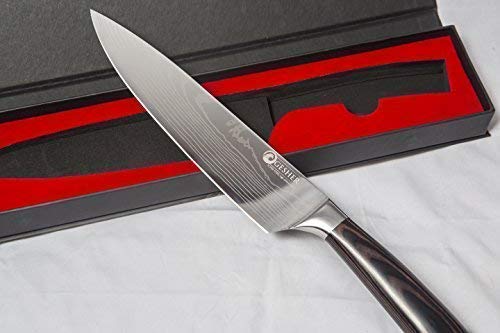 GESHER Chef Knife Professional Multipurpose Kitchen Knife, 8'' High Carbon Steel Blade Ergonomically Designed Wooden Handle Premium Gift Box santuko chef's knives