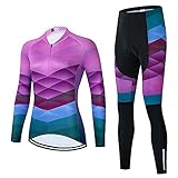 SUDUSUDO Women's Cycling Clothing Set Long Sleeve Road Bike Shirt Cycling Jersey Bicycle Pants with 20D Gel Padded, Medium