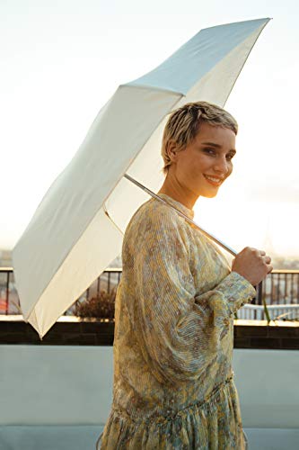 Smati City Travel Folding Umbrella Upf 50+ Uv Protection - Mini Pocket Size - Rectangular Shape Design - Windproof - Enhanced Edition - Compact - Ultra Light (Ivory) #TOP1