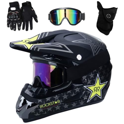 UIGJIOG Casque Motocross avec Goggle Gants Masque...