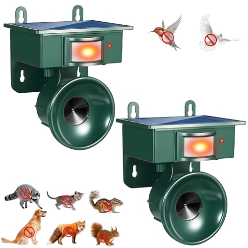 Solar Ultrasonic Bird Repellent Woodpecker Deterrent Animal Repellent Outdoor with Motion Sensor Bird Deterrent to Keep Birds Pigeon Goose Animal Away from Patio Farm Yard Balcony,2 Pack