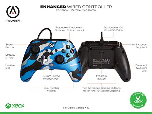 Powera Enhanced Wired Controller For Xbox Series X|S - Metallic Blue Camo, Gamepad, Wired Video Game Controller, Gaming Controller, Xbox Series X|S #TOP1