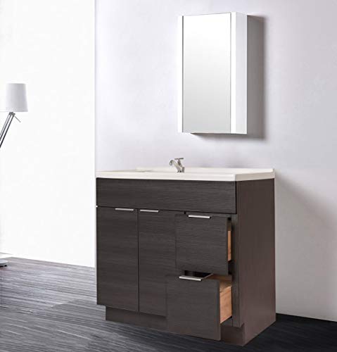 36 Inches Portuna Black Bathroom Vanity Flat Door Style Rta Cabinet Base - Niturra Moderno Series, 36 Inches W X 21 Inches D X 34.5 H #TOP5