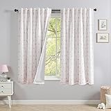 MYSKY HOME Pink Pom Pom Blackout Curtains for Girls Bedroom 63 Inch Long 100% Room Darkening Curtain for Kids Room 2 Panels Small Window Treatment Back Tab 2 Layered Drapes Toddler 52W x 63L