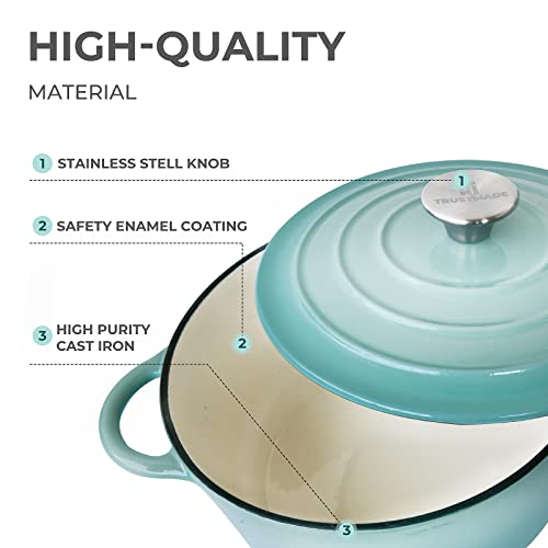 Trustmade Cast Iron Dutch Oven, 3Qt Enamel Coated Cookware Pot With Self Basting Lid For Home Baking, Braiser, Cooking, Aqua #TOP2