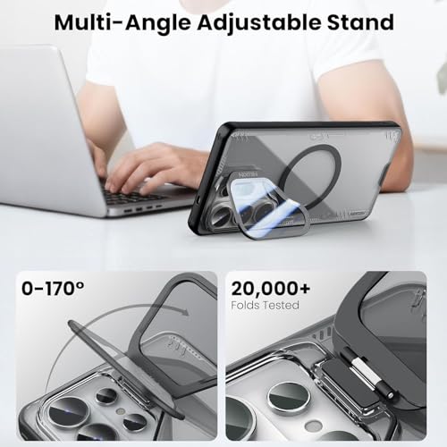 Image of PRITO Nilkin Magnetic Case for Samsung S26 Ultra, Shockproof Protection with MagSafe, Never Yellowing and Biodegradable Material, with Stand & Camera Lens Cover (Black, Samsung S26Ultra)