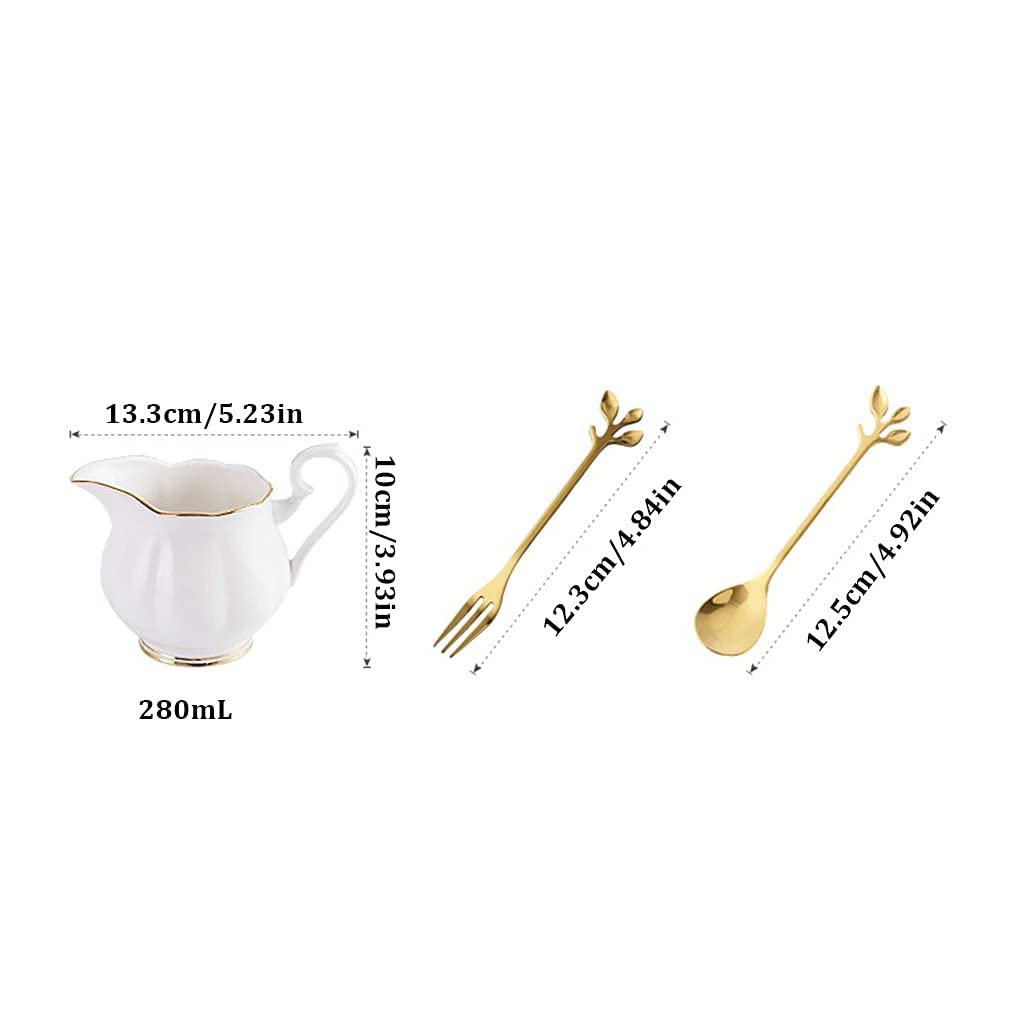 Cuchara tenedor de acero inoxidable Juego de cubiertos con tarro de almacenamiento de cerámica Cubiertos de plata, para hotel familiar / tenedor de postre / tenedor de ensalada / tenedor de fruta (6