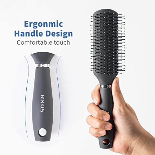 Rhos Hair Brush For Men-Detangler Hair Brush For Styling/Detangling/Blow Drying-Plastic Hair Brush With Nylon Bristles For Wet And Dry Hair-Row Styling Brush For Thin,Short,Think Hair(1 Pack-Gray) #TOP3