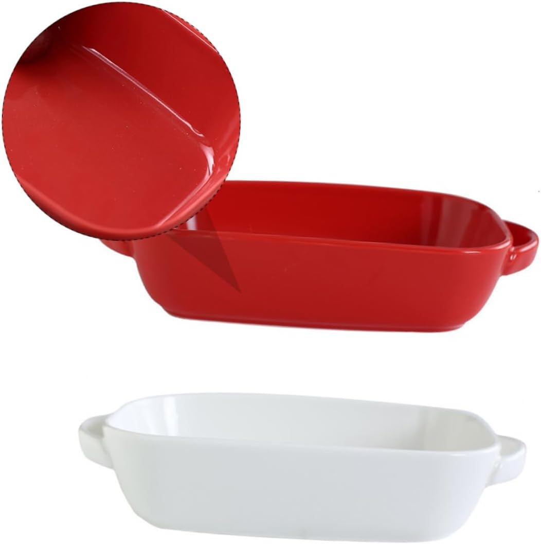 2pcs Oval Ceramic Baking Tray Heat Resistant Binaural Soup Plate and Cheesecake Dish for Kitchen Use and Easy to Clean for Serving and Baking