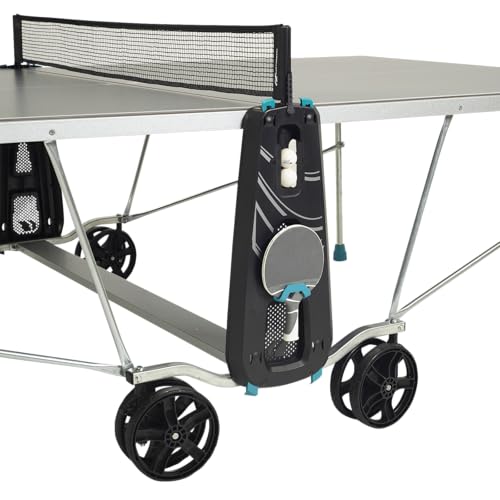 CORNILLEAU - 100X Outdoor Table Tennis Table - Folding & Compact - Weather and Schockproof - 4mm Laminate Top - Accessories Storage - Blue or Grey