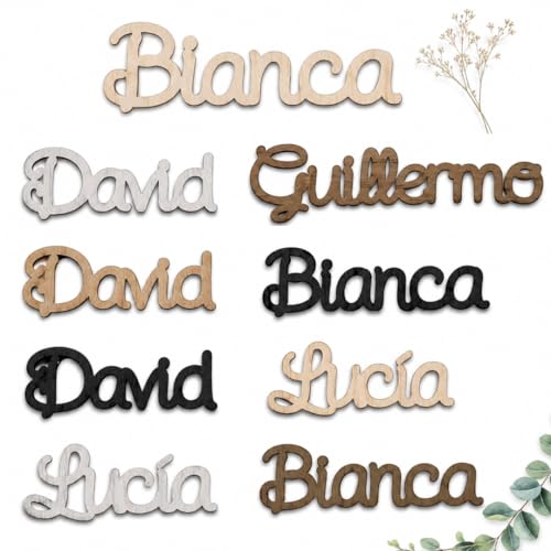 Amaisso® Letras de Madeira Decorativas Marcadores de Livro com Ímã - Detalhes de Casamento para Convidados Nomes de Madeira Personalizados para Decoração de Mesa Originais em Casamentos, Batizado
